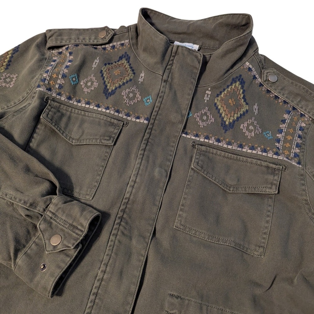 Sundance Olive Green Embroidered Utility Jacket Womens XL Boho Southwestern Zip